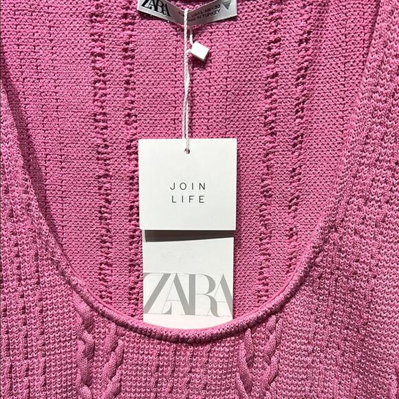 Zara Vibrant Pink Knit Ruffle Tank Top Size L NWT - Picture 4 of 4